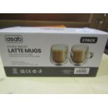 Asab Set Of 2 Double Walled Latte Mugs, 275ml - Unchecked & Boxed.