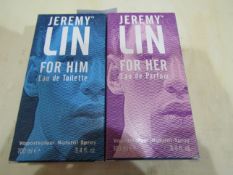 2x 100ml Jeremy Lin Eau De Toilette For Him & For Her Vaporisateur Natural Spray - Unused & Boxed.