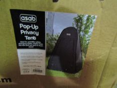 Asab Pop-up privacy tent.(ideal for using a camping toilet) Boxed but unchecked