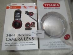 2x Items Being 1x 3in1 Universal Camera Lens, 1x Pocket Mirror, Unchecked & Packaged.