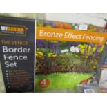 2x Boxes each with 4 sections of Bronze effect border fencing, unchecked and boxed