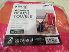 Asab 2-Pack Microfibre Beach Towels, Size: 150x75cm - Unchecked & Packaged.