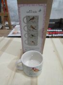 Box Of 4 Sasse & Belle Garden Birds Stacking Mugs - Good Condition & Boxed.