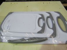 Asab Set Of 3 Chopping Boards Set In White & Grey - New & Boxed.