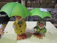 2x Ceramic Rainy Days Ducks, Green & Yellow - Good Condition.