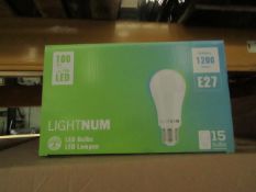 12x Packs of 15 Lightnum E27 13w LED light bulbs, new and boxed