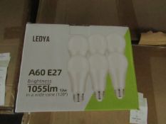 Pack of 6 Ledya A60  E27 13w LED light bulbs, new and boxed