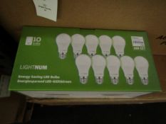 Pack of 10 Lightnum A60  E27 13w LED light bulbs, new and boxed