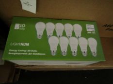 Pack of 10 Lightnum A60  E27 13w LED light bulbs, new and boxed