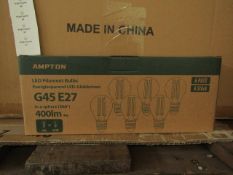 Pack of 6 Ampton G45 E27 4w L ED filament light bulbs, new and boxed