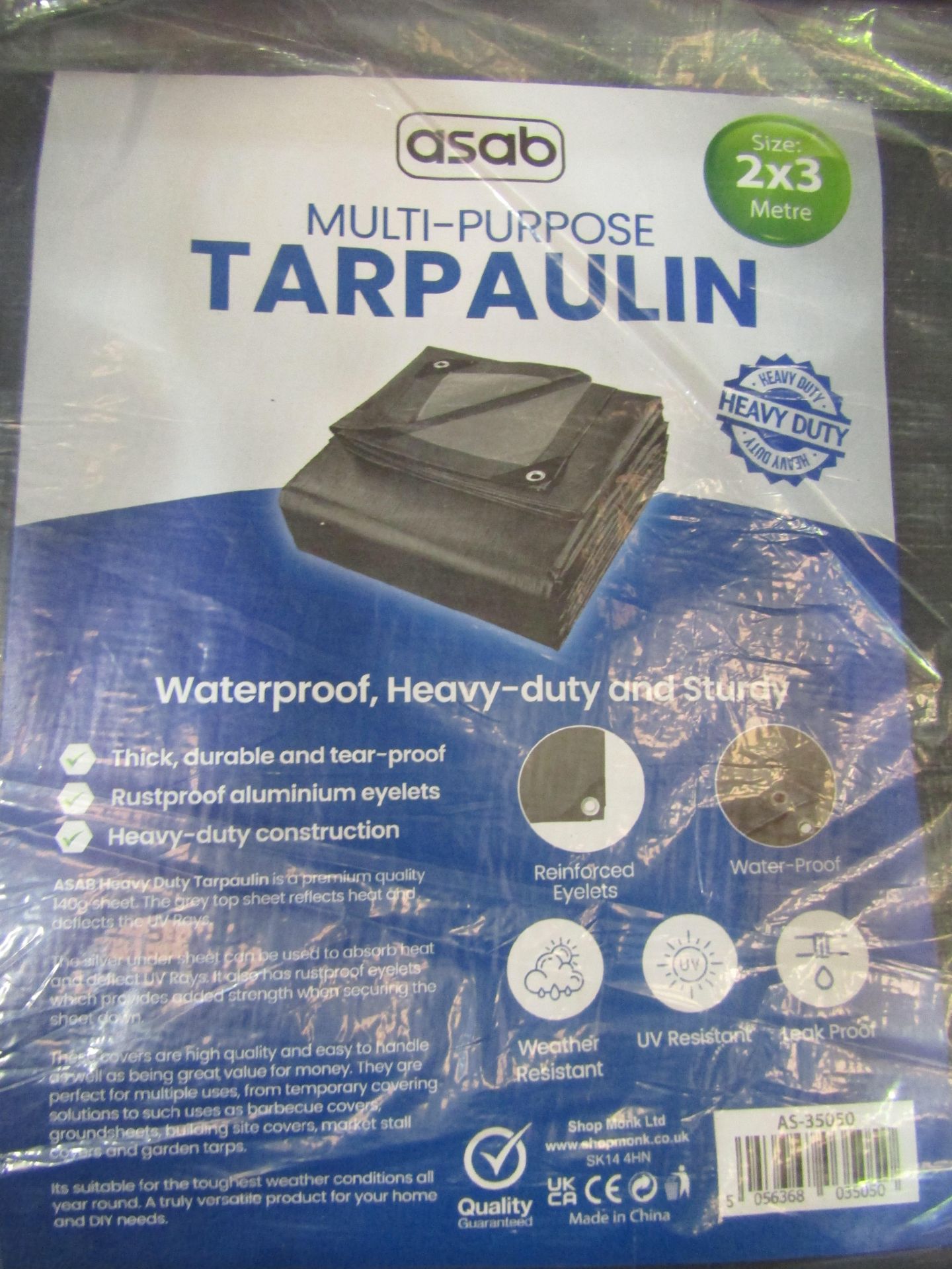 Asab Multi-Purpose Heavy Duty Tarpaulin, Size: 2x3 Metre - Unchecked & Packaged.