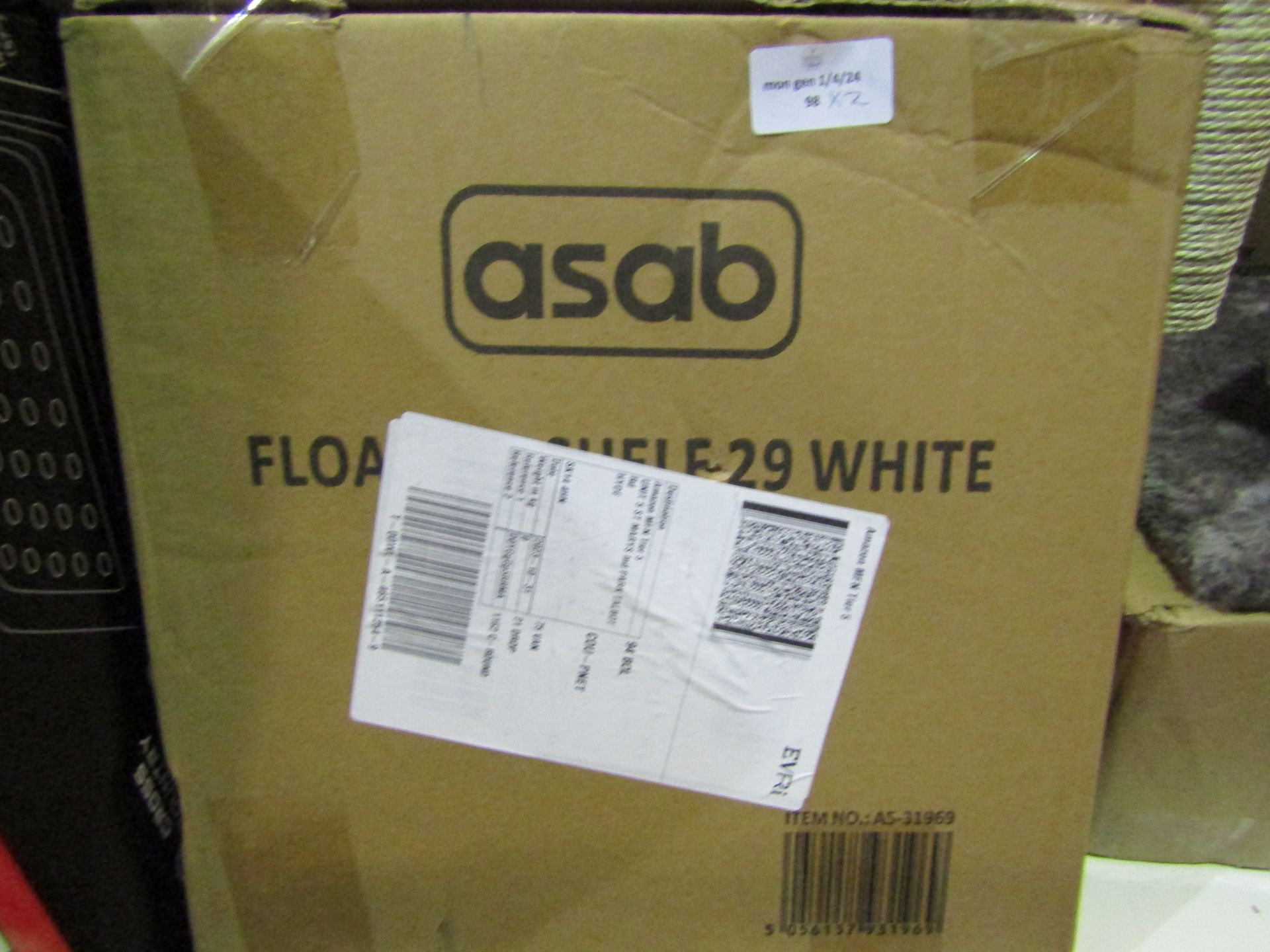 2x Asab Floating Shelf 29, White - Unchecked & Boxed.