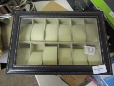 Black Leather 11 Compartment Jewellery Box - Good Condition & Boxed.
