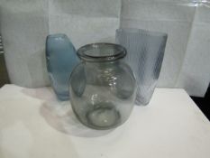 3x Glass Vases, Unchecked No Box.