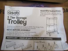 Asab 3-Tier Storage Trolley - Unchecked & Boxed.