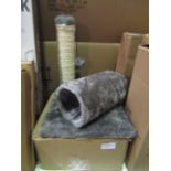 Fabric Cat Scratching Post With Small Tunnel - Appears To Be In Good Condition.
