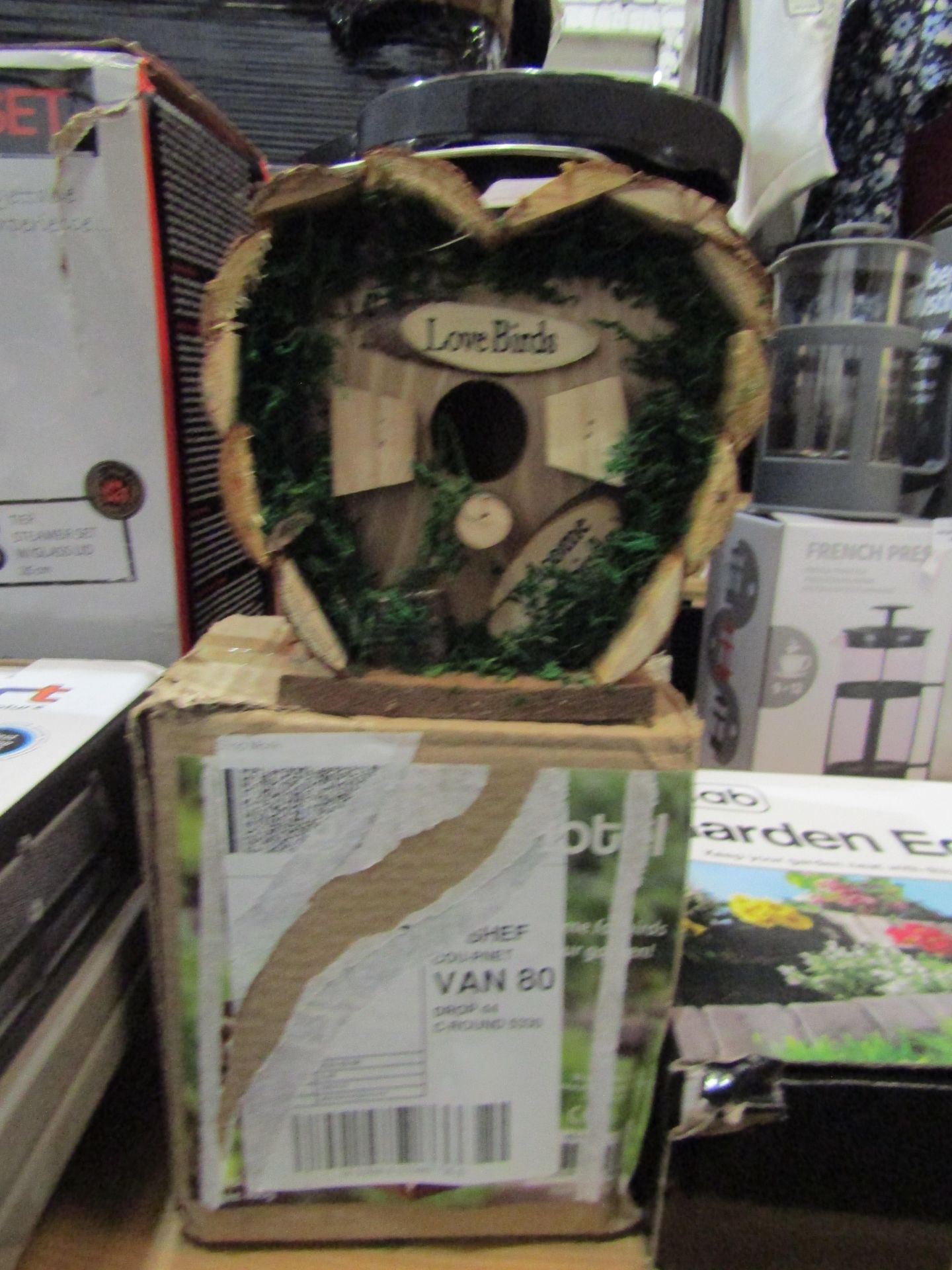 "Welcome Love Birds" Small Hanging Bird House - Good Condition & Boxed.