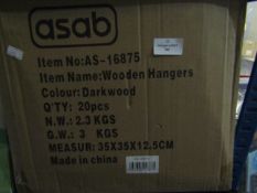 Box Of 20 Wooden Hangers, Unchecked & Boxed.