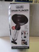 Asab Drain Plunger With 2 Interchangeable Plunger Cups To Fit Any Size Opening - Unchecked & Boxed.