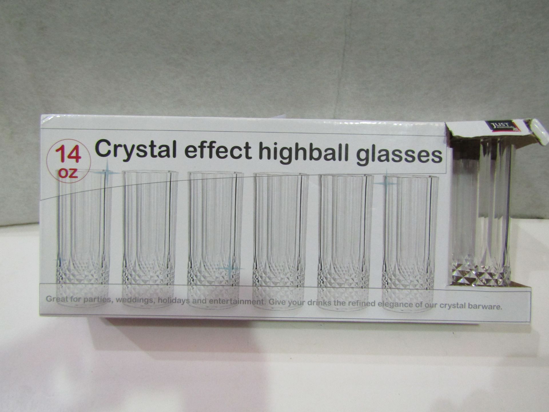 Just Choice - Set of 6 Crystal Effect Highball Glasses - Boxed.