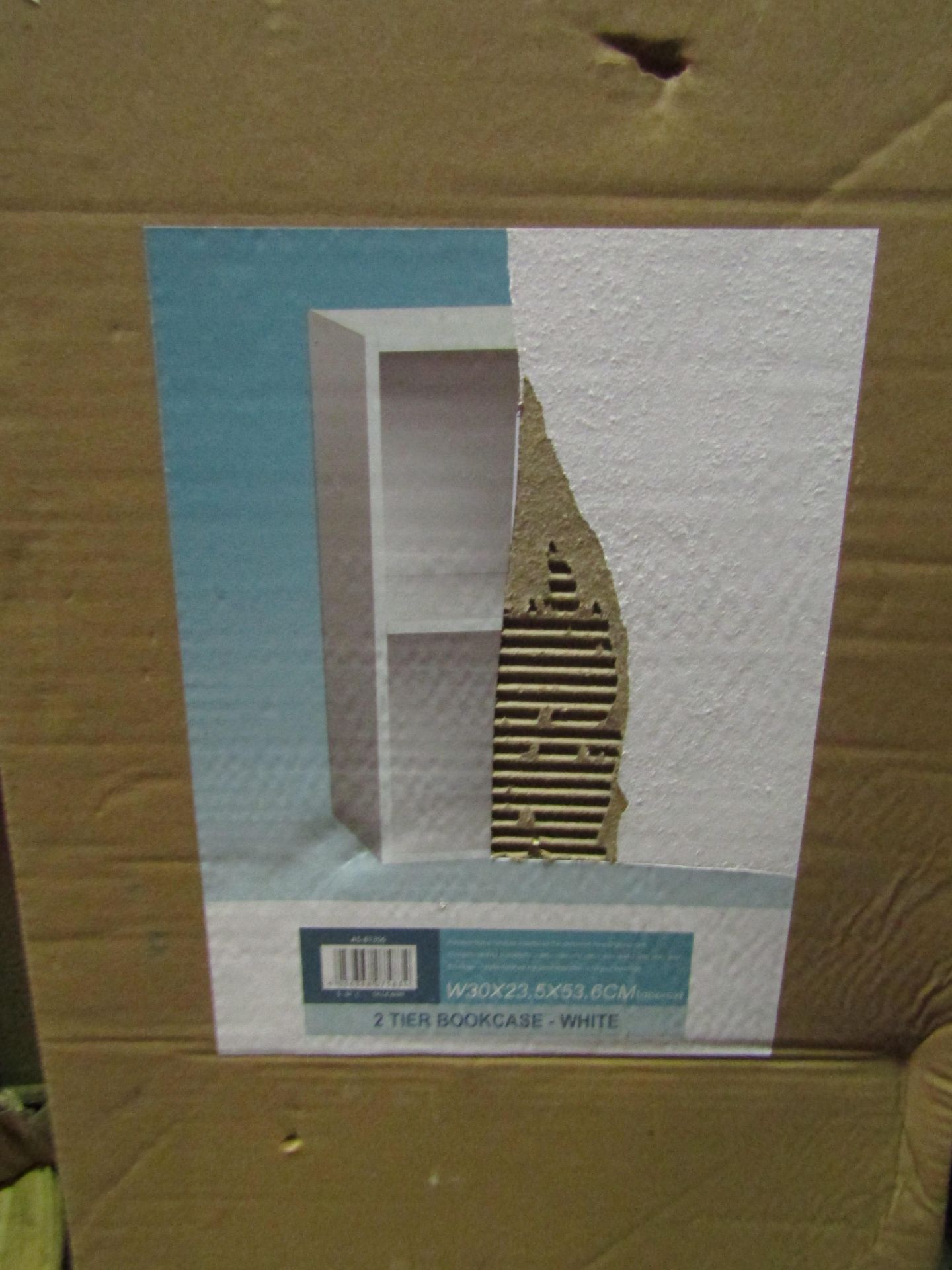 2-Tier Bookcase, White - Size: W30 x 23.5 x 53cm - Unchecked & Boxed.