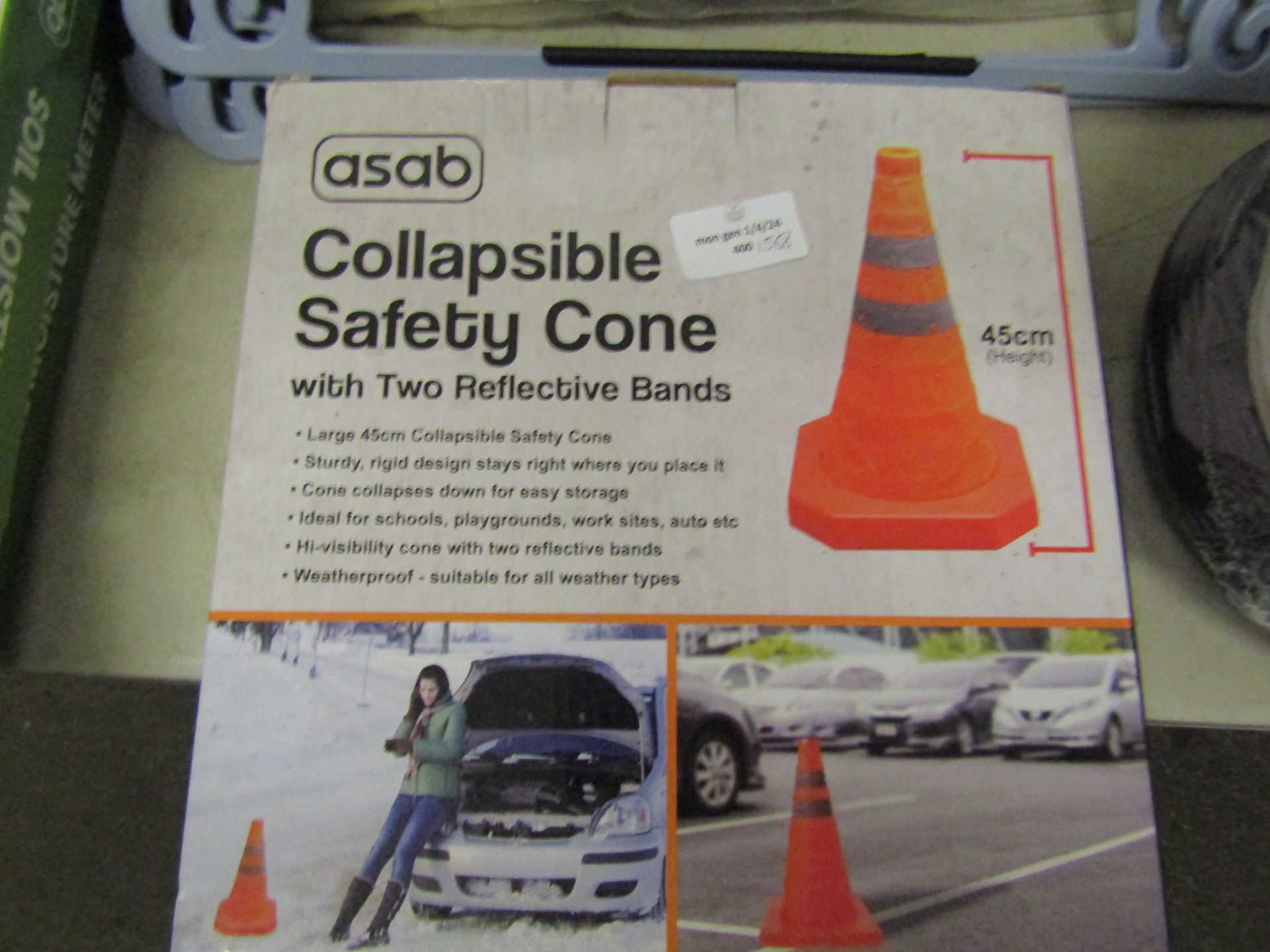Asab Copllapsible Safety Cone 45cm, Unchecked & Boxed.