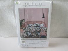 Portfolio - Retro Floral Teal Pure Cotton 200-Thread Count Double Duvet Cover Set - New & Packaged.