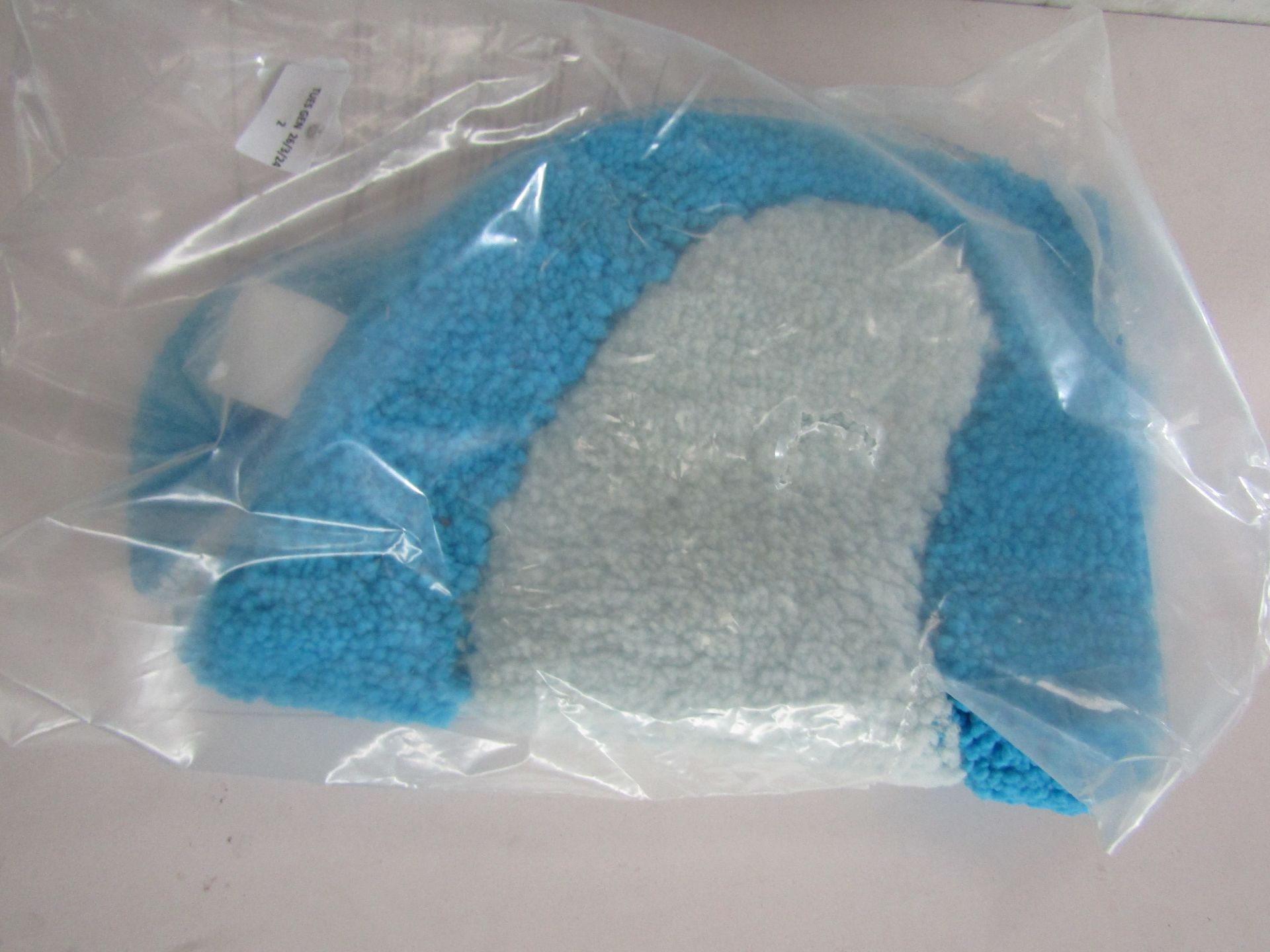 Blue & White Paw Print Rug - Packaged.
