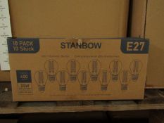 Pack of 10 Stanbow E27 4w LED filament light bulbs, new and boxed