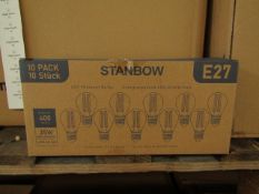 Pack of 10 Stanbow E27 4w LED filament light bulbs, new and boxed