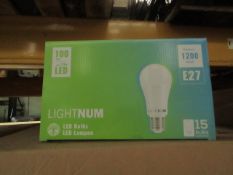 12x Packs of 15 Lightnum E27 13w LED light bulbs, new and boxed