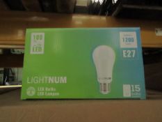 12x Packs of 15 Lightnum E27 13w LED light bulbs, new and boxed