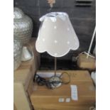 French Style White Table Lamp With Dot & Ribbon Lampshade Grey. Size: H35cm - Shade Size: H14 x