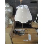 French Style White Table Lamp With Dot & Ribbon Lampshade Grey. Size: H35cm - Shade Size: H14 x