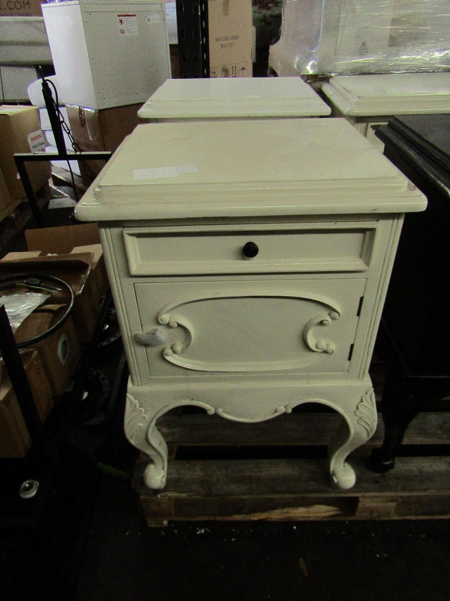 French 2 Drawer Bedside Table, Cream. RRP 150