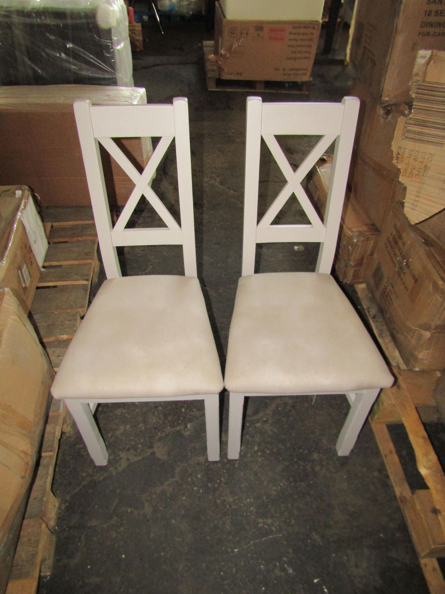 Oak Furnitureland Kemble Painted Chair with Dappled Beige Fabric Seat (Pair) RRP 380.00 About the