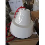 White Gloss Dome Pendant Light Red Cable. Size: D23 x H19cm - RRP ?106.00 - New & Boxed. (432)