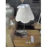 French Style White Table Lamp With Dot & Ribbon Lampshade Grey. Size: H35cm - Shade Size: H14 x