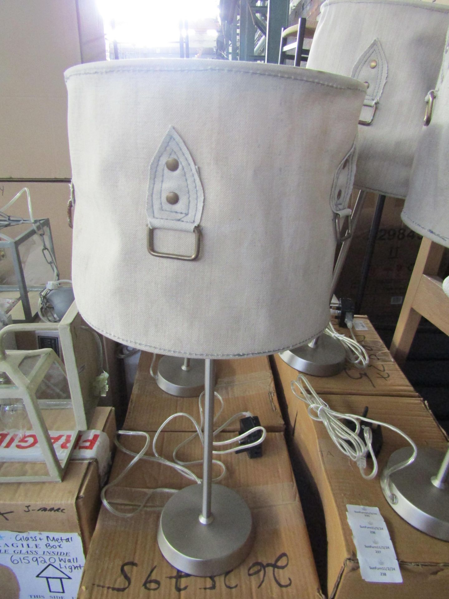 Contemporary Squashed Look Table Lamp Beige. Size: Lamp H40cm - Shade 25 x 25 x 20cm - RRP ?75.