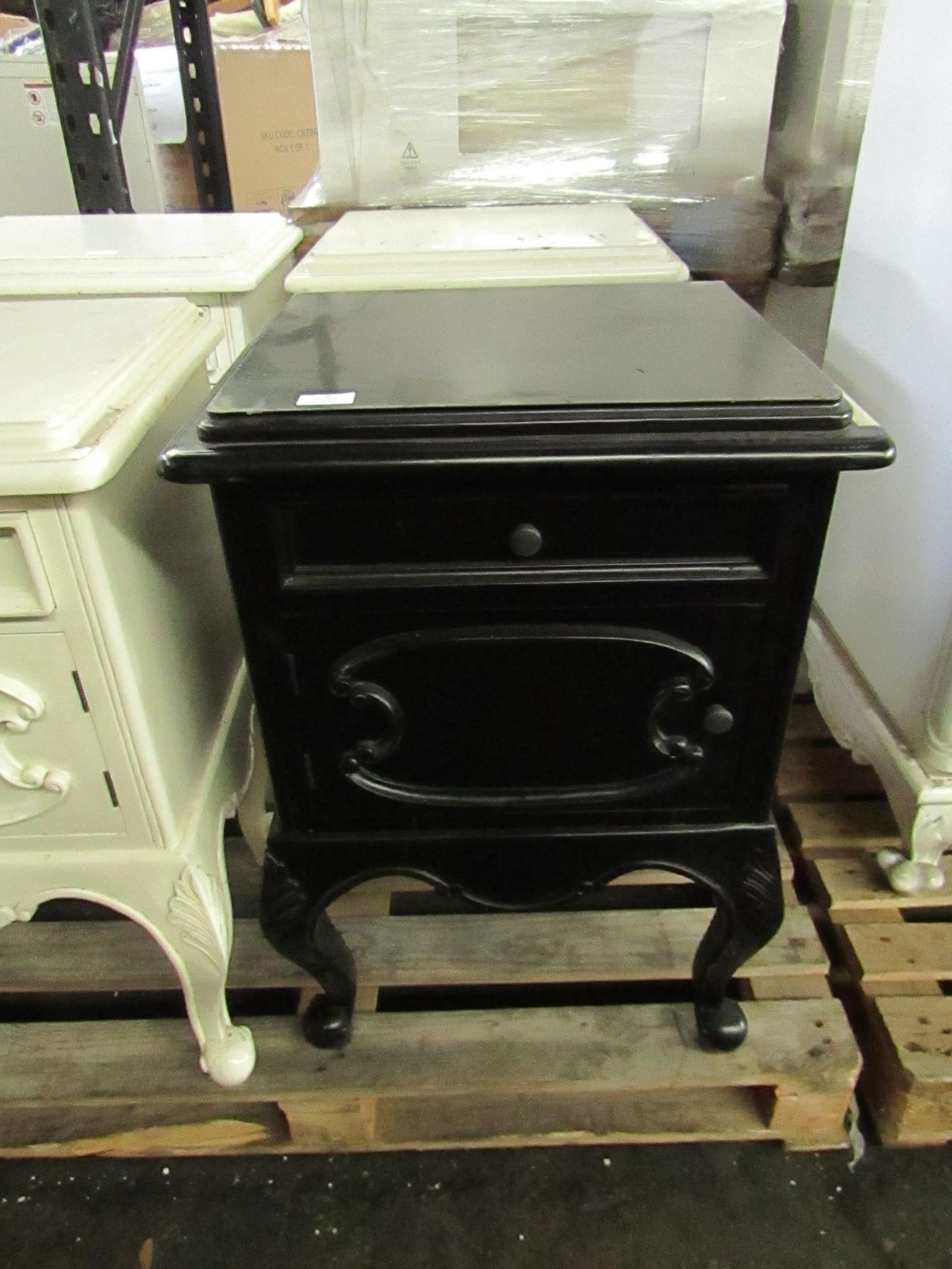 French 2 Drawer Bedside Table, Black. RRP 150