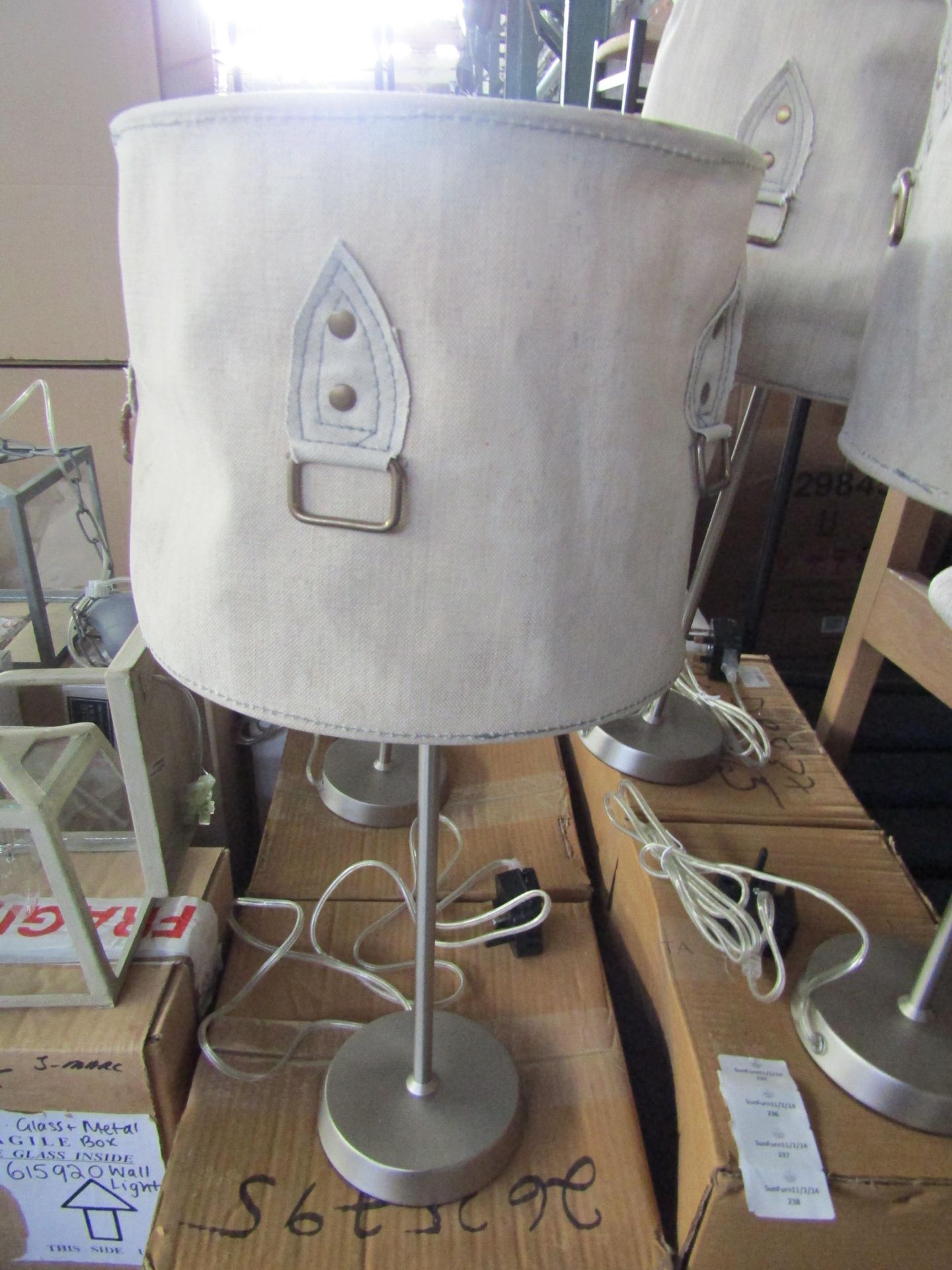 Contemporary Squashed Look Table Lamp Beige. Size: Lamp H40cm - Shade 25 x 25 x 20cm - RRP ?75.