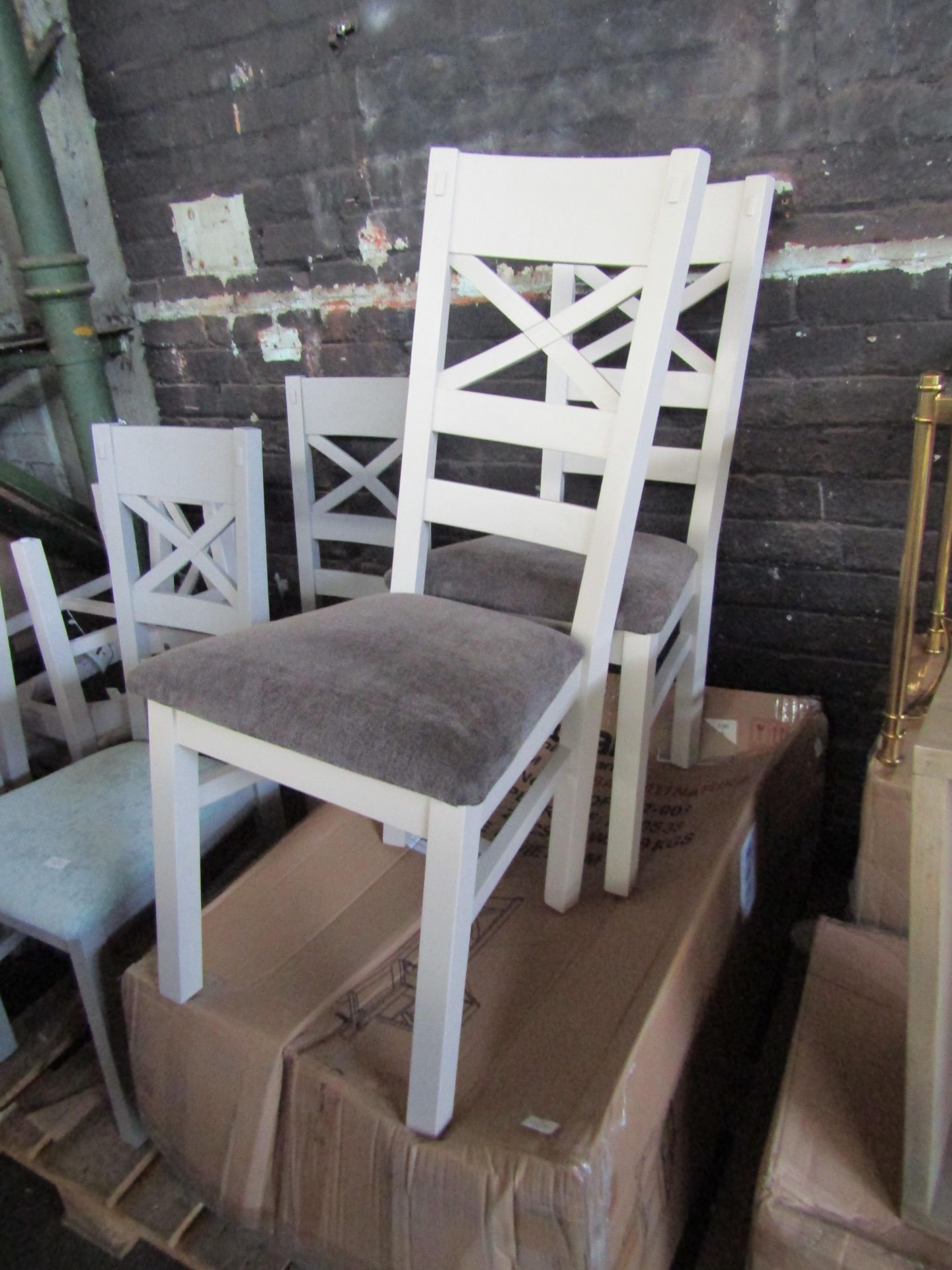 Oak Furnitureland Shay Painted Chair with Plain Charcoal Fabric Seat RRP 340.00 About the Product(s)