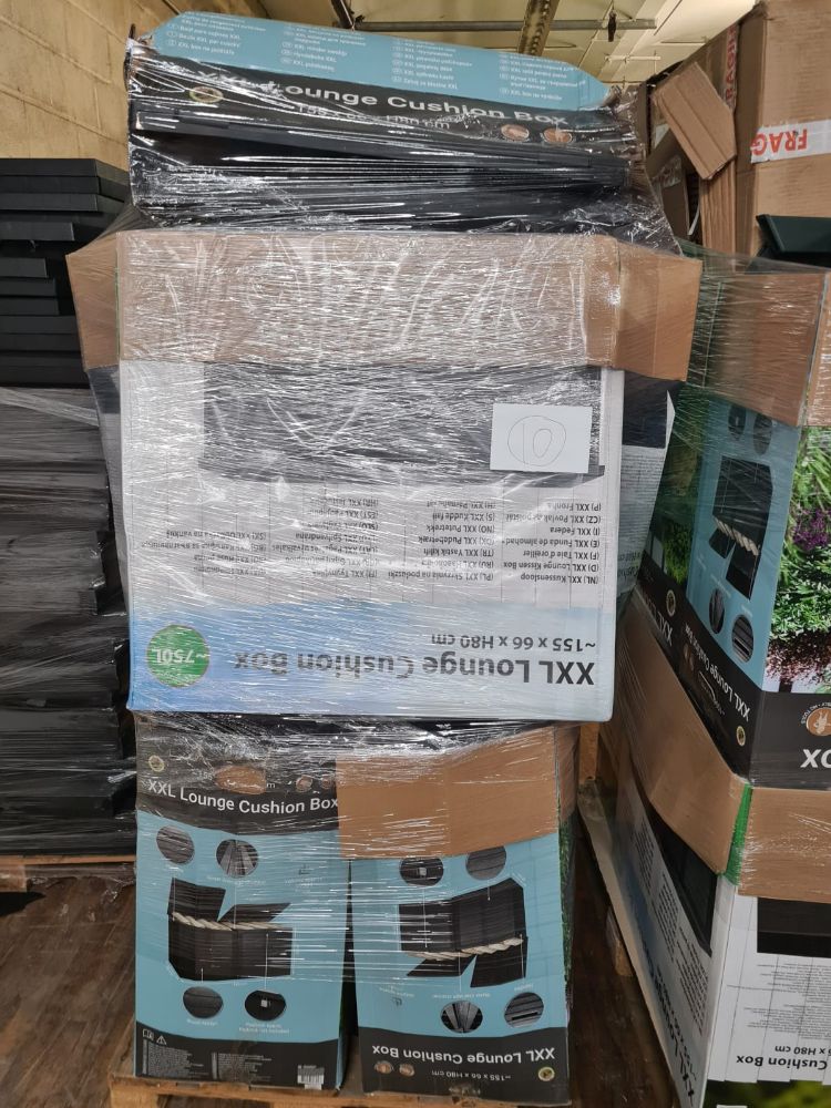 10 Pallets of plastic XXL garden storage box returns