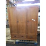 Oak Furnitureland French Farmhouse Rustic Solid Oak Triple Wardrobe - Please Note Missing Top Sectio