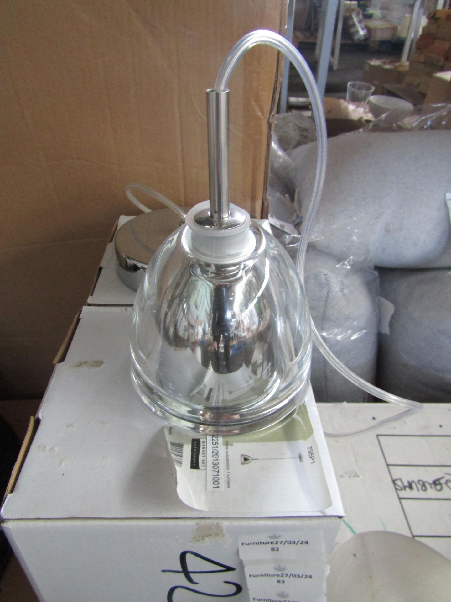 Nickel & Glass Dome Pendant Light. Size: H100 x D11.7cm - RRP œ174.00 - New & Boxed.