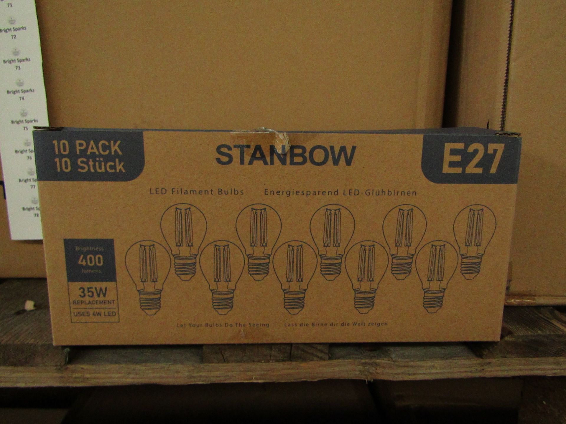 Pack of 10 Stanbow E27 4w LED filament light bulbs, new and boxed