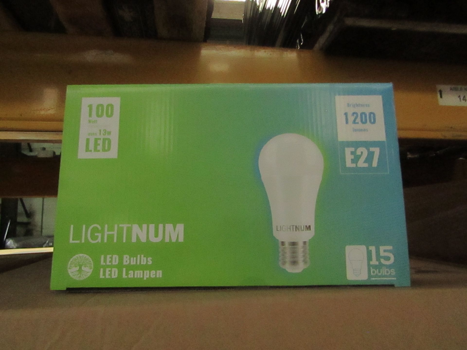 12x Packs of 15 Lightnum E27 13w LED light bulbs, new and boxed