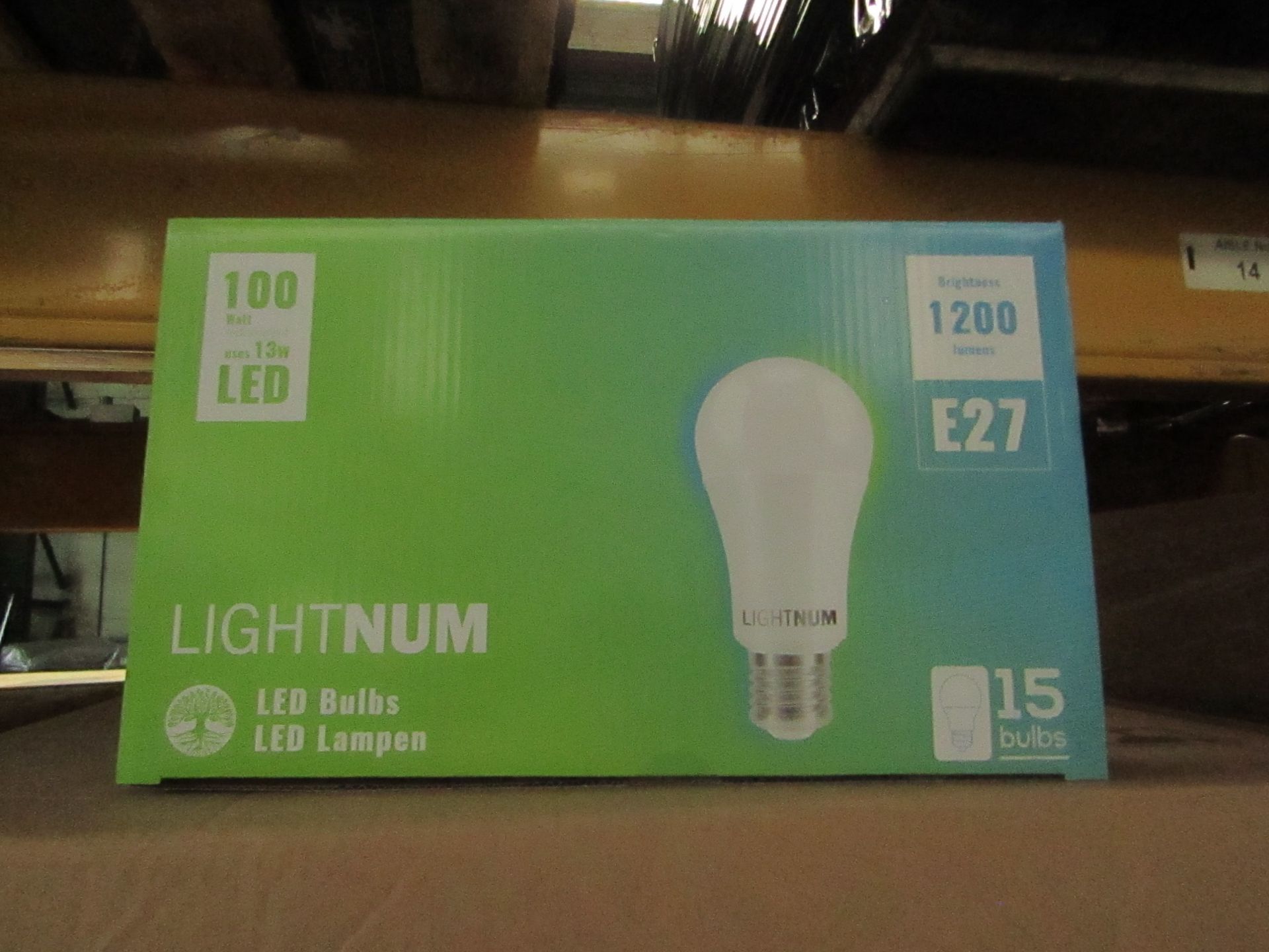 12x Packs of 15 Lightnum E27 13w LED light bulbs, new and boxed