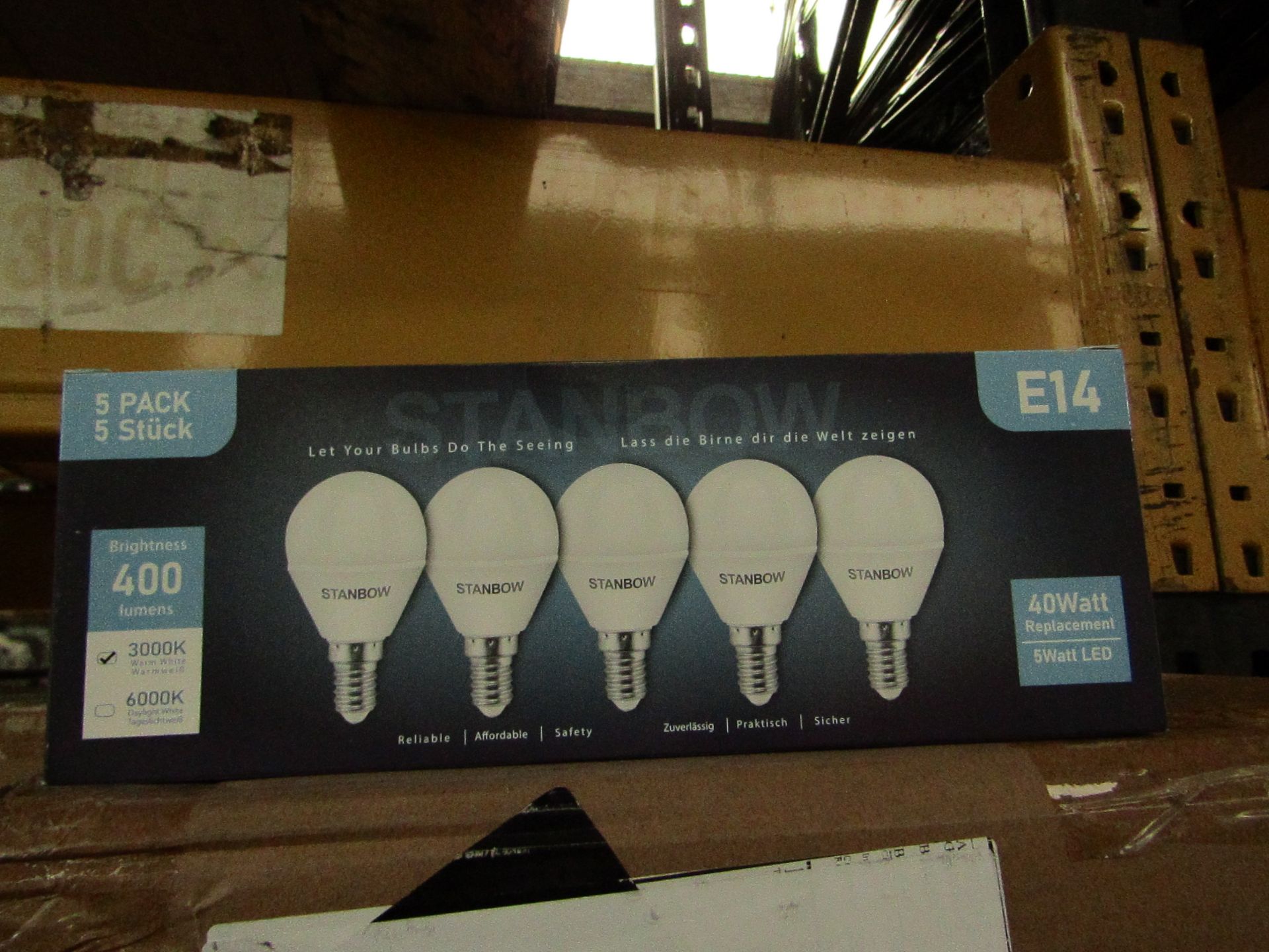 Pack of 5 Stanbow E14 5w LED light bulbs, new and boxed