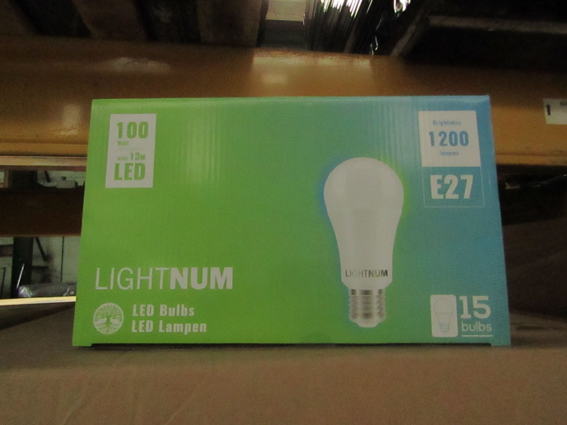 12x Packs of 15 Lightnum E27 13w LED light bulbs, new and boxed